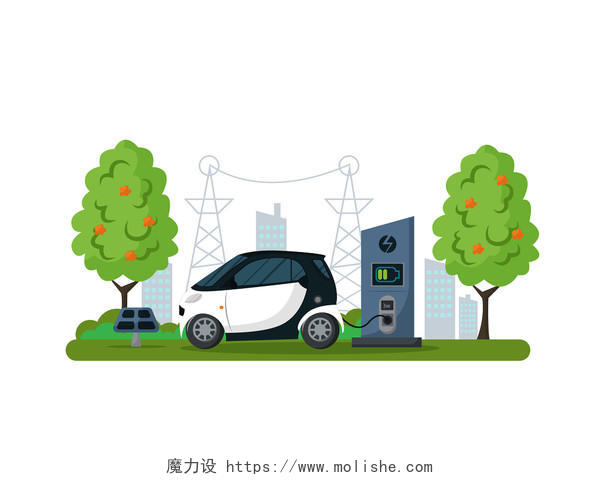 简约新能源车元素绿色城市电动车矢量素材